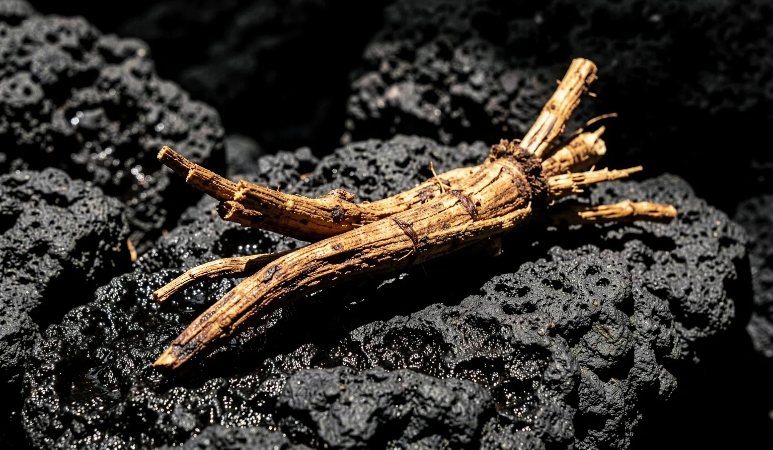 Indonesian botanical root on volcanic stone